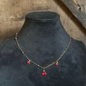 14K Gold Plated And Stainless Steel Paperclip Cherry Pendant Necklace